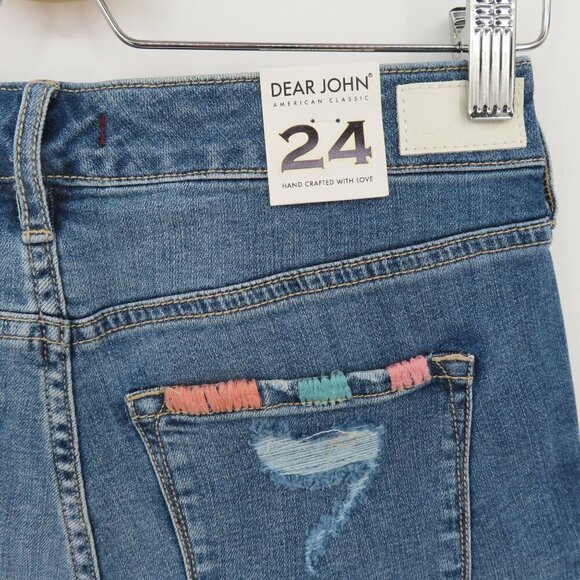Dear John Women 24 Bloomfield Embroidered Distressed Hem Denim Jean Shorts NEW - Picture 5 of 11